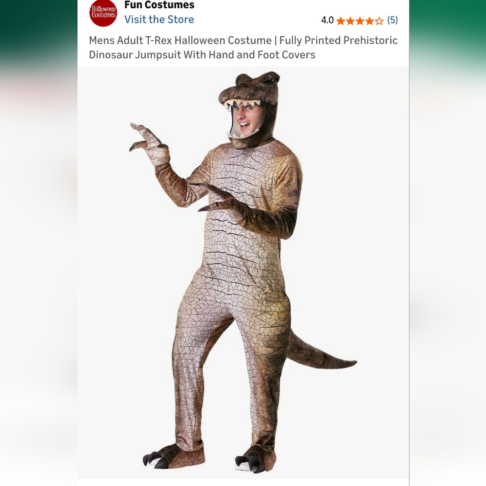 Men's Small (Fits Kids Xl) Dinosaur Costume - Brown and Black